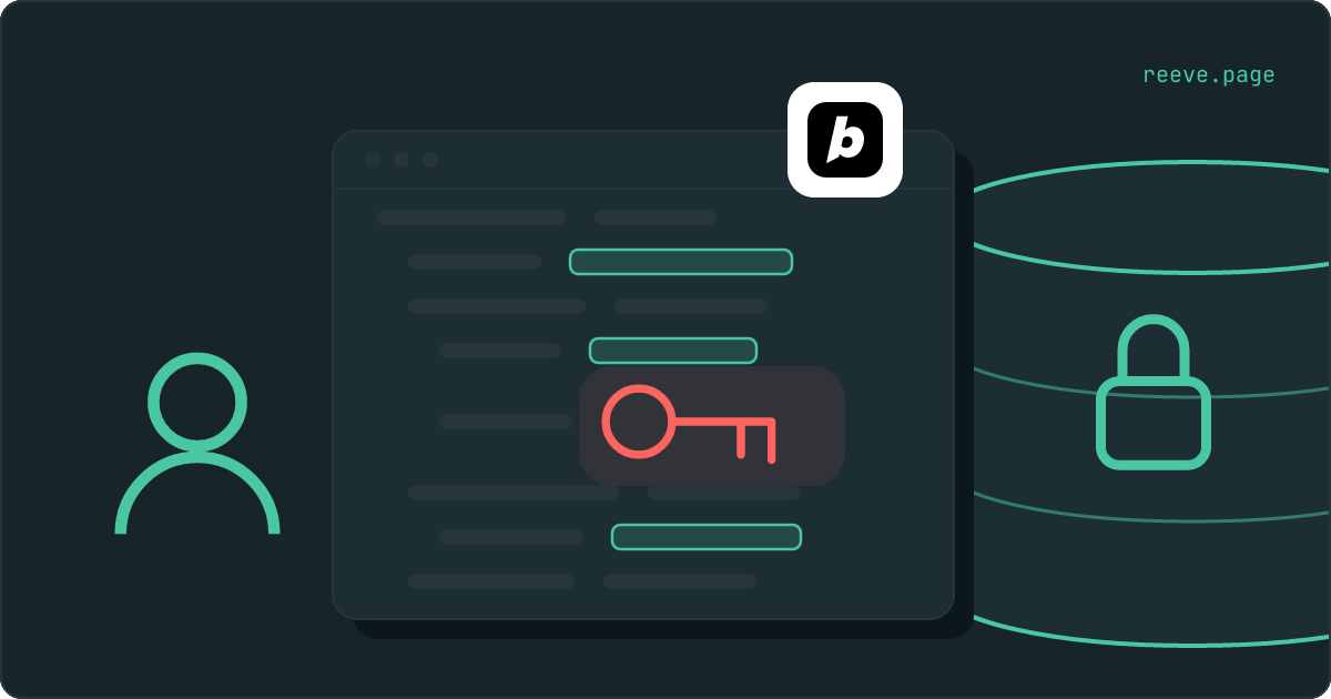 An app drawn as a shop window with the Bolt logo for a sign, one red key lying in it, a locked database behind it and a visitor outside.