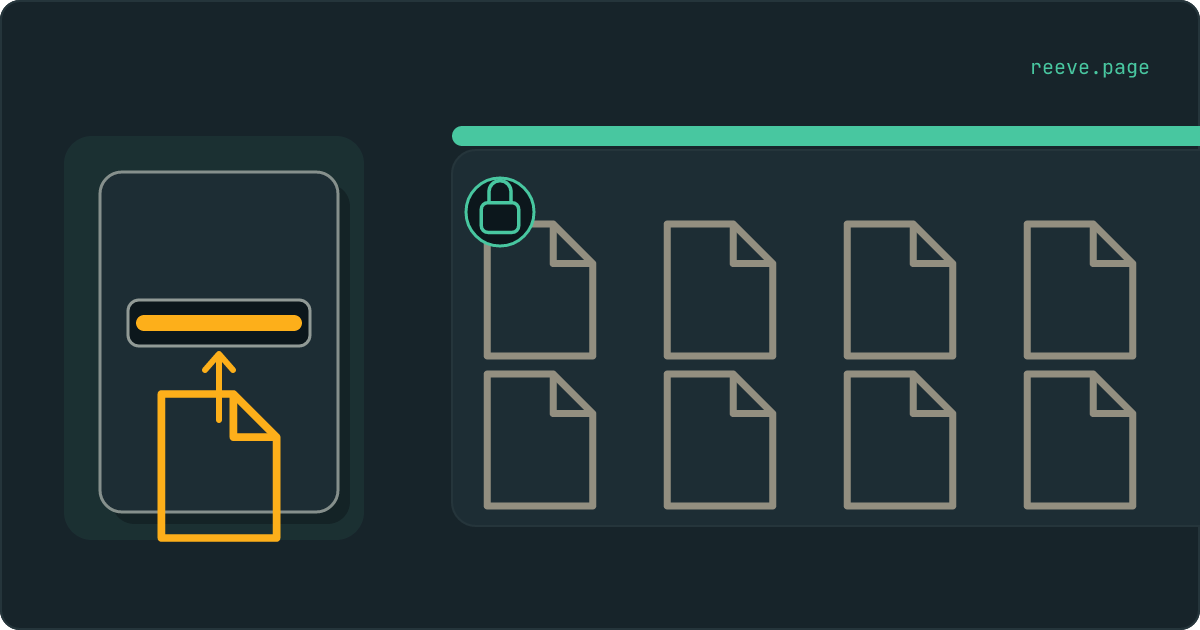 A barred delivery slot with a document held outside it, and behind it a shelf of files with a lid drawn across the top.