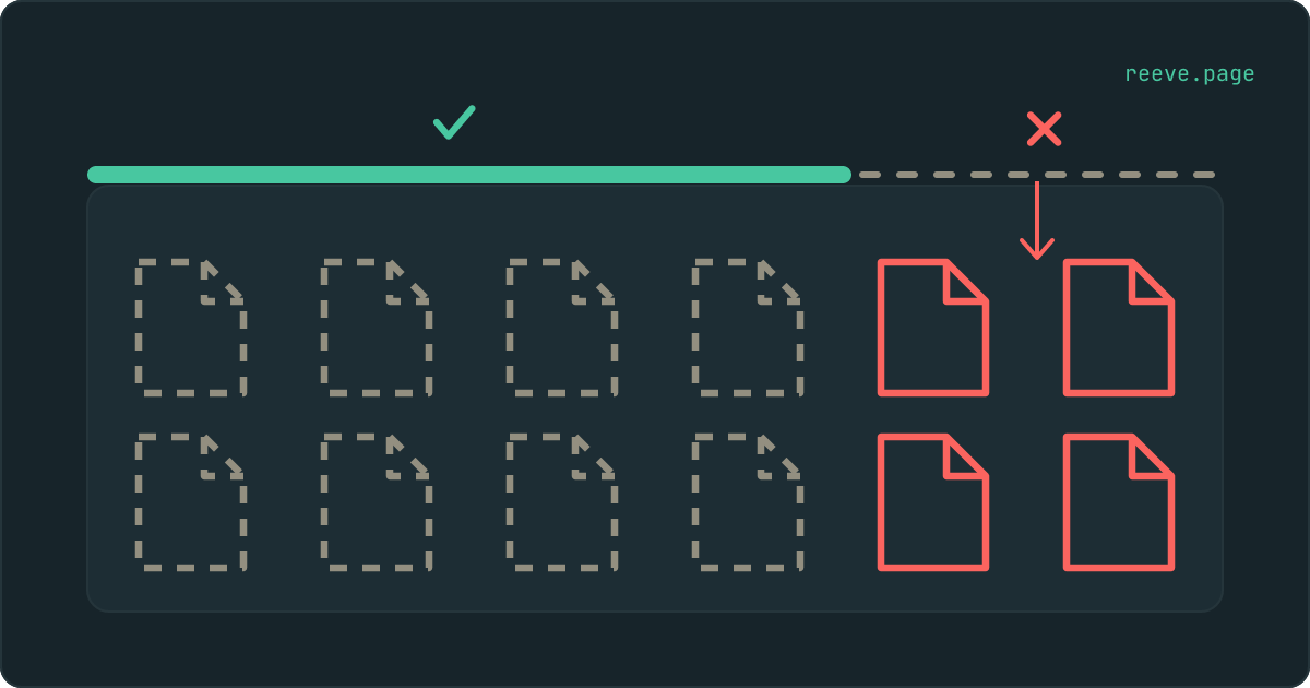 Documents inside a container. A bar covers most of the opening and stops short, leaving four of them standing in the gap.