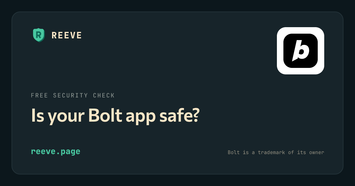 Reeve's security-check card for Bolt apps, with the Bolt logo on a white tile.