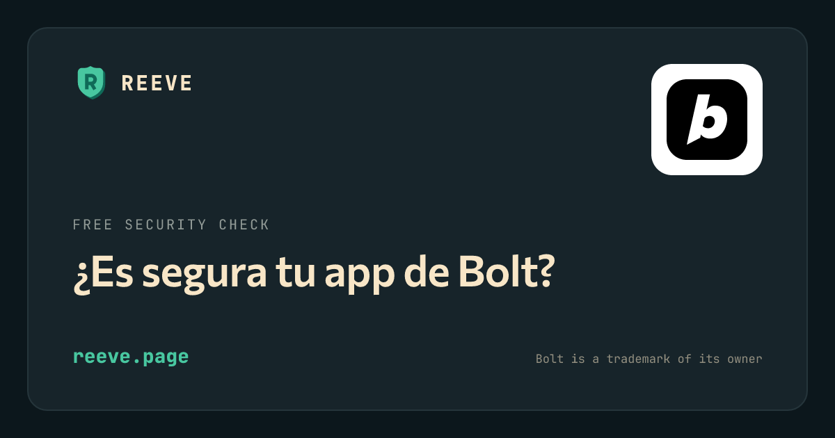 La tarjeta de revisión de seguridad de Reeve para apps de Bolt, con el logotipo de Bolt sobre un azulejo blanco.
