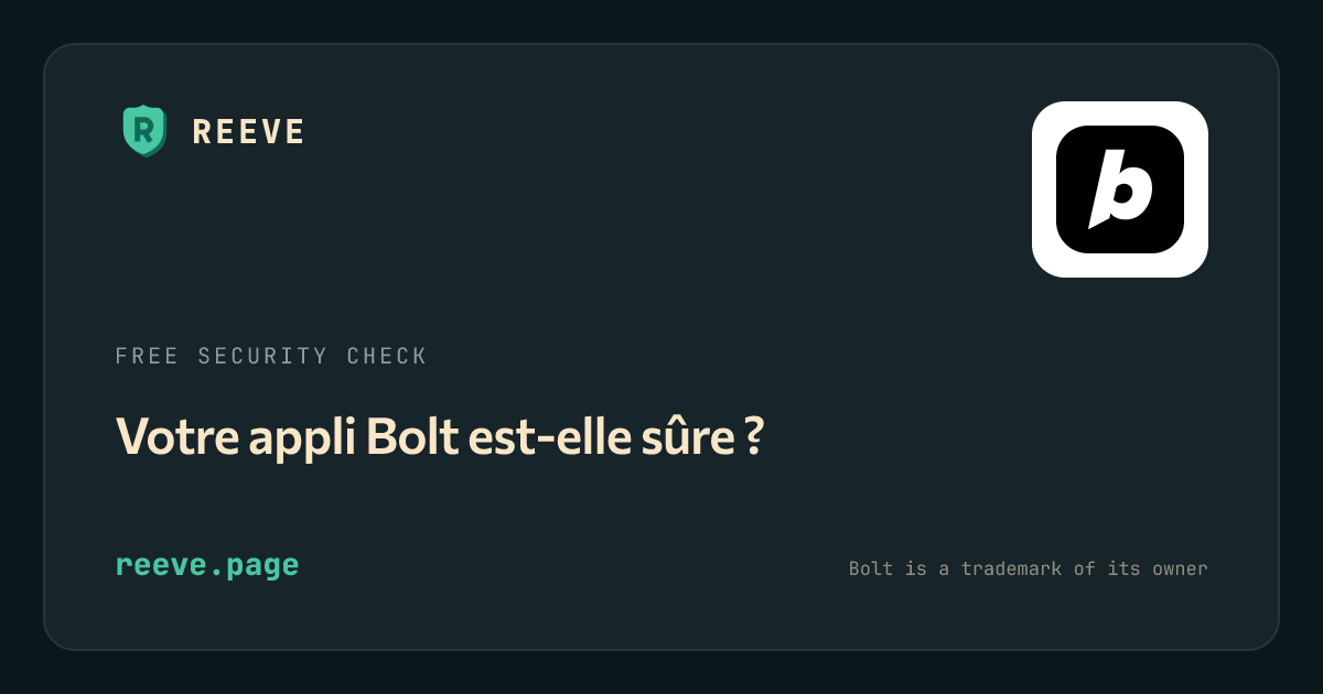 La carte de vérification de sécurité de Reeve pour les applis Bolt, avec le logo Bolt sur une tuile blanche.