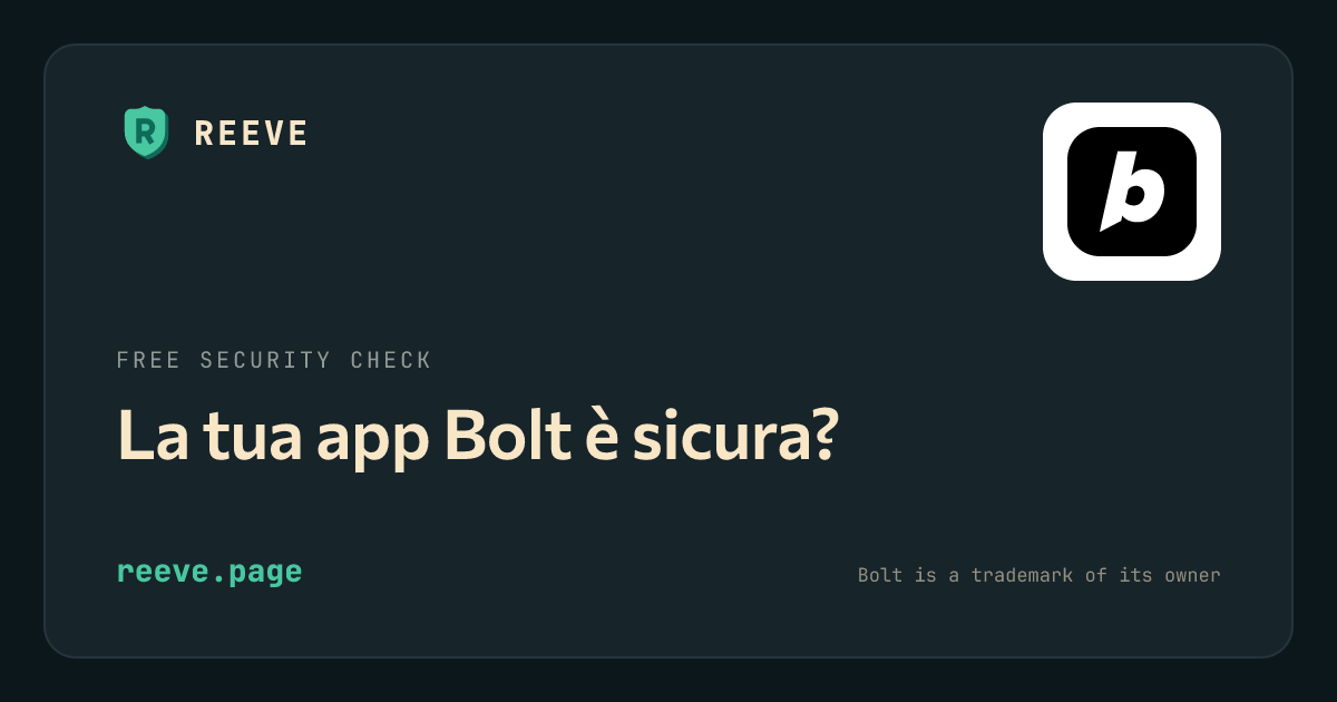 La scheda di controllo sicurezza di Reeve per le app Bolt, con il logo Bolt su una piastrella bianca.