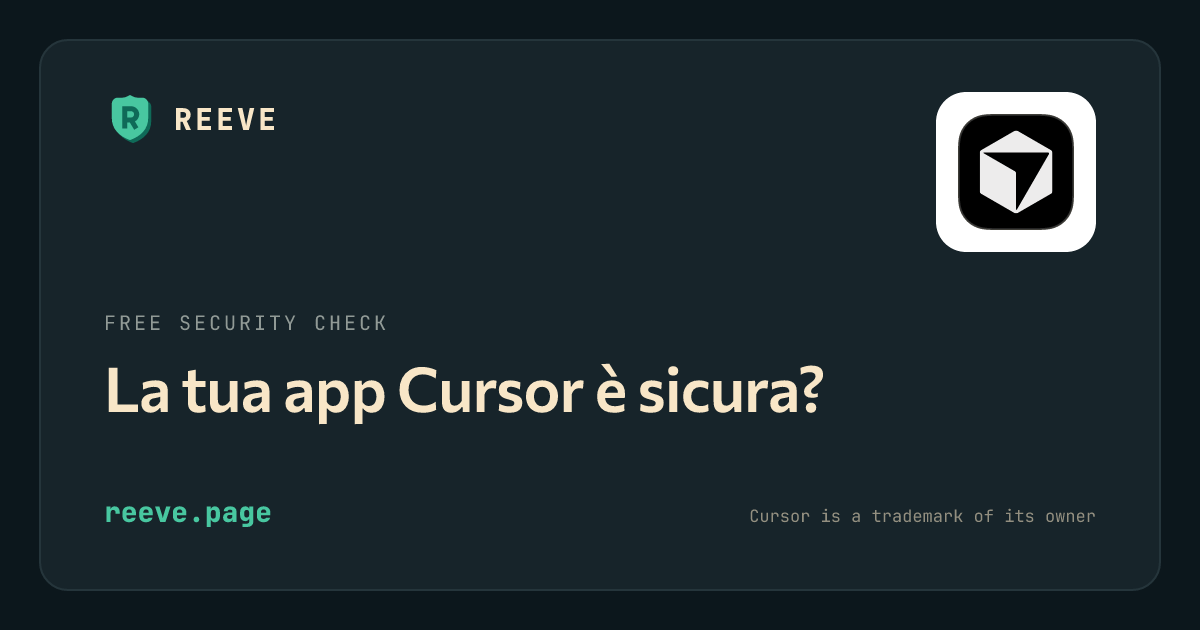 La scheda di controllo sicurezza di Reeve per le app Cursor, con il logo Cursor su una piastrella bianca.