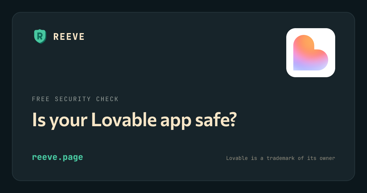 Reeve's security-check card for Lovable apps, with the Lovable logo on a white tile.