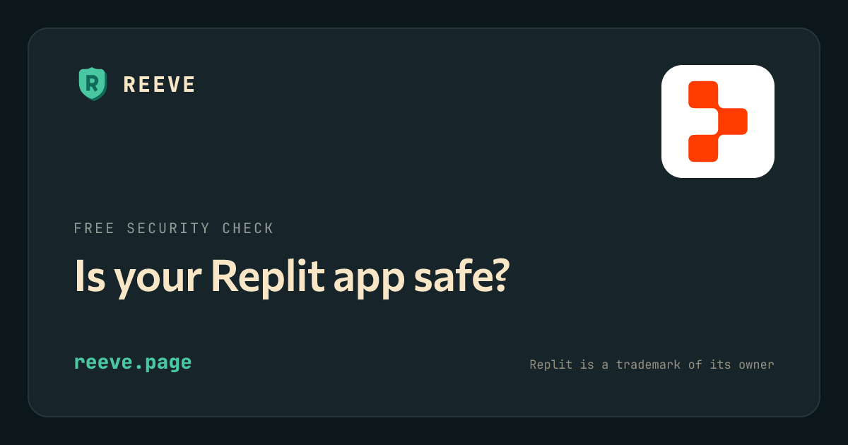 Reeve's security-check card for Replit apps, with the Replit logo on a white tile.