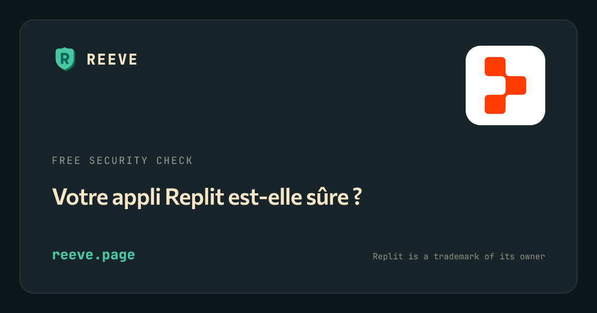 La carte de vérification de sécurité de Reeve pour les applis Replit, avec le logo Replit sur une tuile blanche.