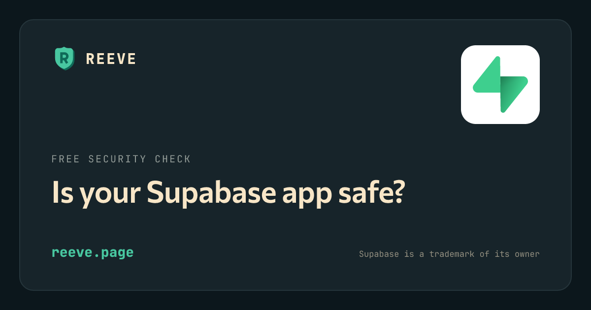 Reeve's security-check card for Supabase apps, with the Supabase logo on a white tile.