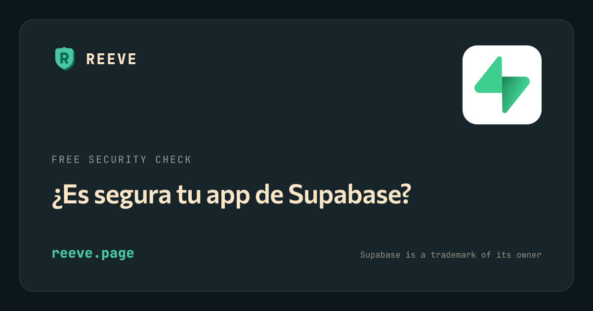 La tarjeta de revisión de seguridad de Reeve para apps de Supabase, con el logotipo de Supabase sobre un azulejo blanco.