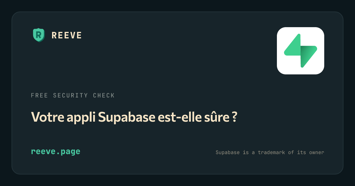 La carte de vérification de sécurité de Reeve pour les applis Supabase, avec le logo Supabase sur une tuile blanche.