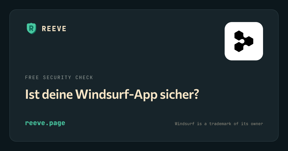 Reeves Sicherheitscheck-Karte für Windsurf-Apps, mit dem Windsurf-Logo auf einer weißen Kachel.